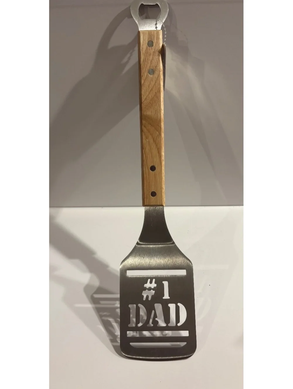 #1 Dad BBQ Grilling Spatula Bottle Opener Stainless Steel Wood Handle NWT
